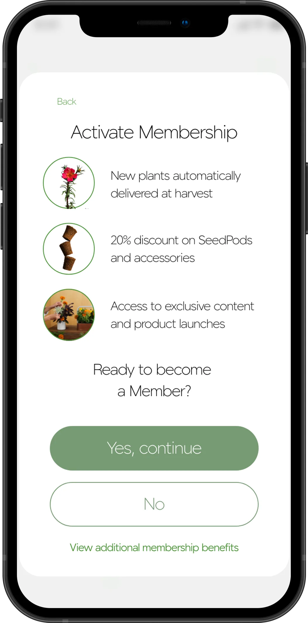 Membership and subscription screens